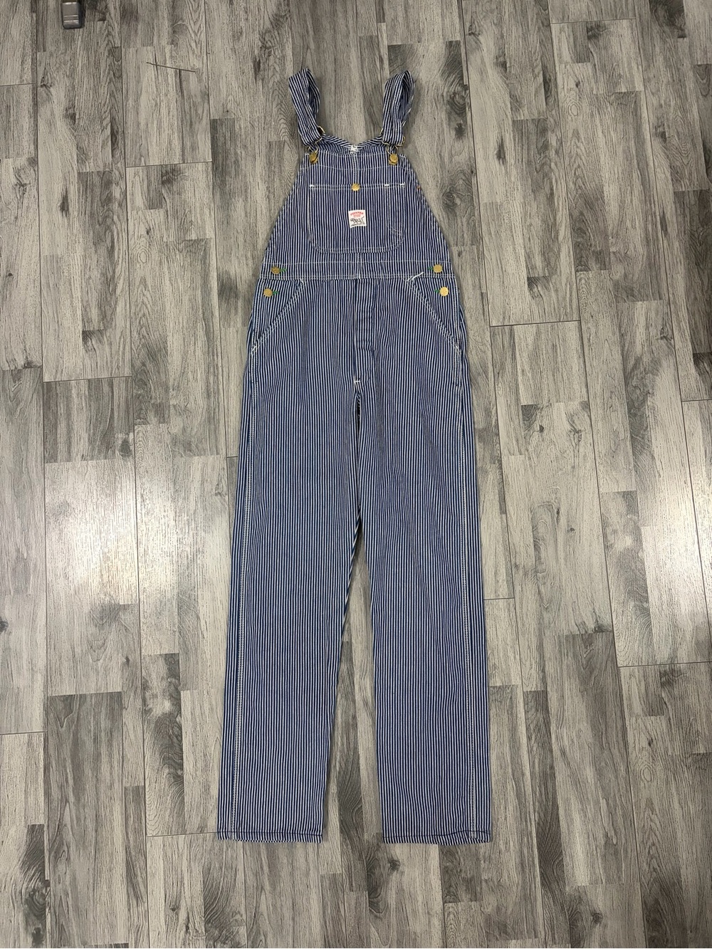 POINTER BRAND Hickory Striped Blue Women's Denim Overalls with Front Bib Pocket